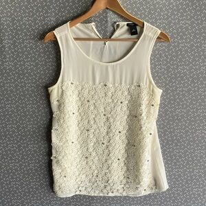 Ann Taylor White Sleeveless Top with Lace Detail